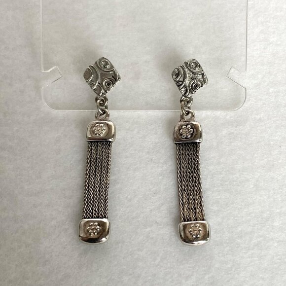 Signed Greek Pipis Sterling Silver 925 Foxtail Chain Dangle Drop Earrings - Picture 5 of 16
